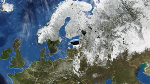 Global Earth Map Zoom to Estonia Flag Reveal