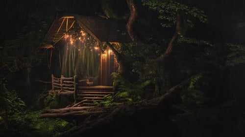 Rain Relaxing Cabin Jungle Treehouse Forest At Night