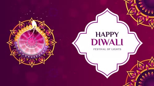 Elegant Happy Diwali Celebration Card with Animated Diya and Mandalas