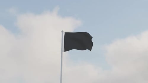 Black Flag Waving On Pole Against Cloudy Sky