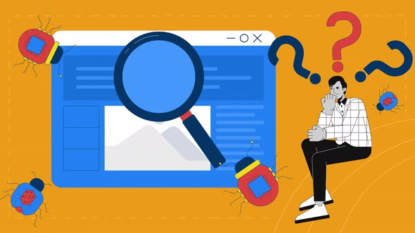 Bugs detection and debugging in web development 2D animation concept ...