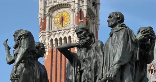 The Burghers of Calais and town hall, Pas de Calais department, France