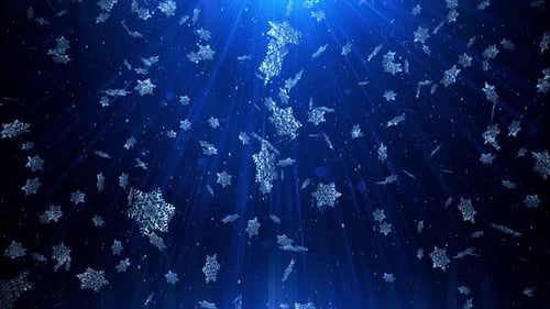 Sparkling Snowflakes Falling Animation on Blue Winter Background Loop