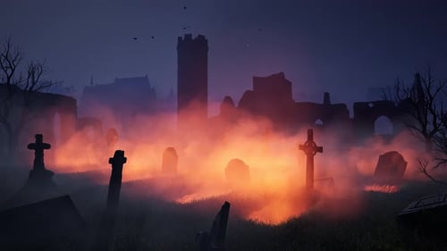 An old, abandoned cemetery with headstones jutting out in all directions