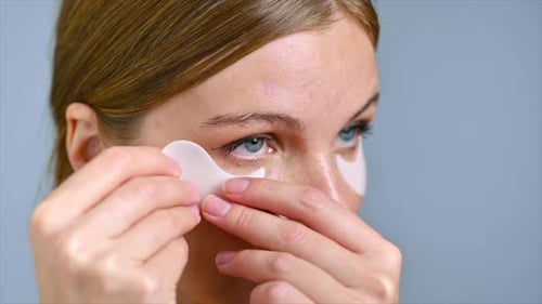 Woman Applying Eye Patches for Skincare Treatment