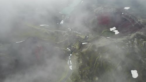 Aerial view of highlands landscape with mountains in Iceland.