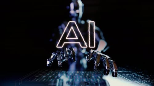 Ai Text Animated With Ai Robot Businessman Typing On A Futuristic Keyboard