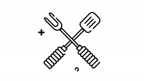 Animation spatula and grill fork line art icon. Motion graphic animation cooking themed