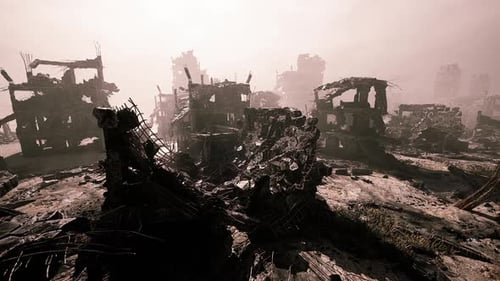 Destruction of Urban Landscape After a Catastrophic Event in a Desolate Terrain