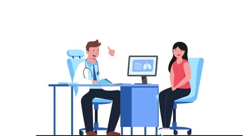 Doctor Consults Patient in Flat Design Medical Office Animation