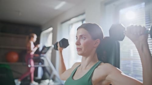 Closeup Lady Working Dumbbell in Gym Fitness Girl Active Workout in Sport Club