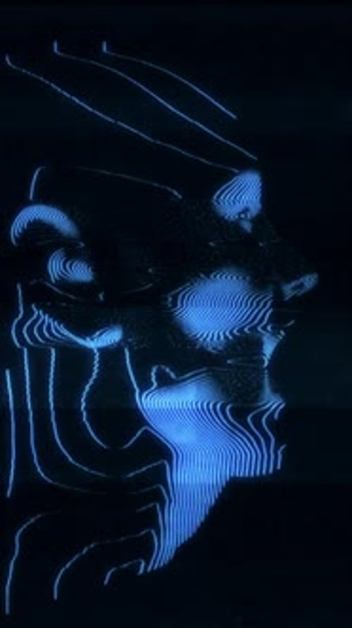 Synthetic Head With Opening Mouth Digital Blue Modulation Wireframe