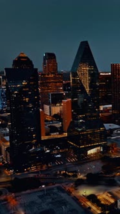 Captivating aerial view of Dallas skyline during twilight