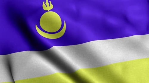 Realistic Waving Flag of Buryatia with Soyombo Symbol
