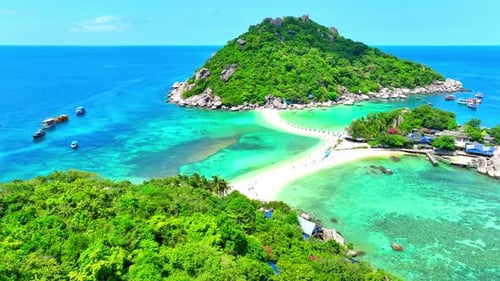 Tropical Island with Sandy Beach. 4K.