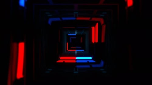 Couloir fantastique infini bleu et rouge foncé avec fond néon clignotant Vj Loop en 4K