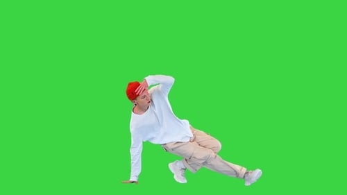 Bboy is Dancing Break Dance on a Green Screen Chroma Key