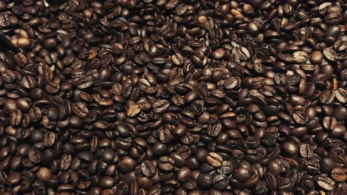 Roasted Coffee Beans Close Up Being Stirred