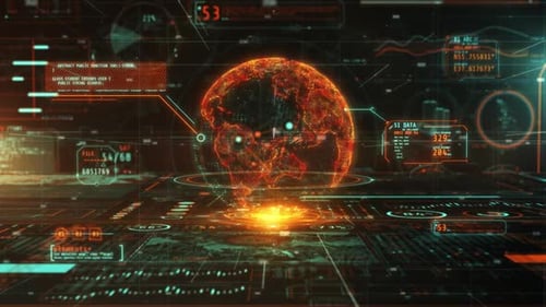 Futuristic Digital Global Network Data Display HUD