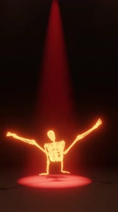Dancing Neon Skeleton in Red Spotlight