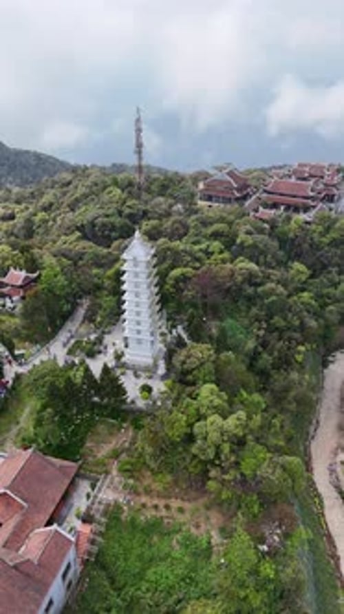 Thien An Monastery Pagoda, Vietnam - Aerial View of Monastery, vertical