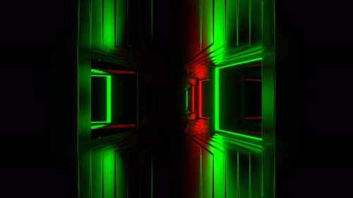 Red And Green Strobe Frame Mirrors Corridor Background Vj Loop In 4K