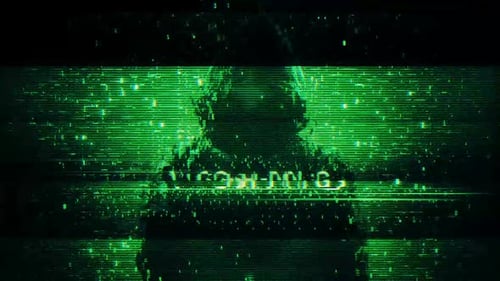 Digital Glitch Vishing Text Reveal with Hooded Silhouette