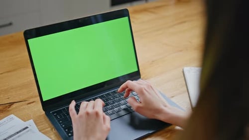 Hands Typing Email Chroma Key Laptop at Workplace Closeup Woman Working Online