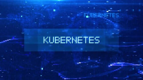 Kubernetes Digital Text Animation over Futuristic World Map and HUD Effects
