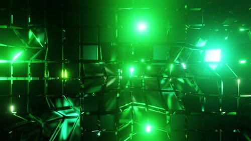 Cubic Wall With Green Lights Reflected Vj Loop Background Animation