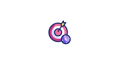 Animated Flat Design Target Icon with Rotating Planet