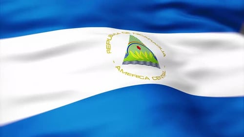 Realistic Waving Flag of Nicaragua with National Emblem