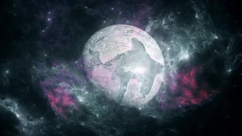 Rotating Earth Planet in Shimmering Cosmic Nebula