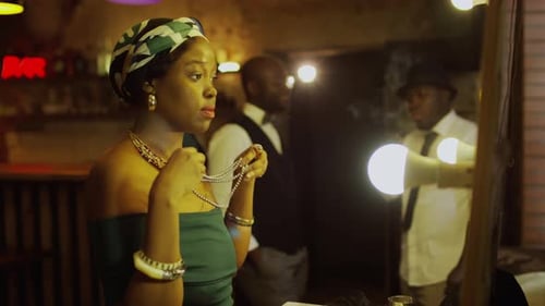 Female Jazz Vocalist Getting Ready for Concert in Backstage Room