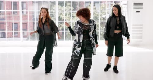 Dance, hip hop and instructions with people in studio for choreography, rehearsal