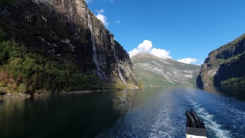 the bay of Geiranger, panorama view, Geirangerfjorden, Norway