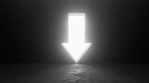 Abertura de seta descendente na parede de concreto revelando luz brilhante