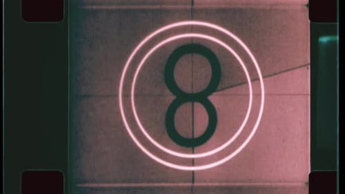 Retro Film Countdown Animation with Scratches and Grain Overlay