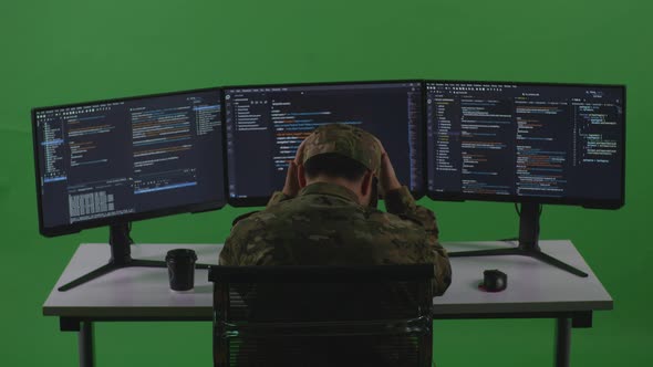 Man Soldier Developer Having Headache While Write Code With Multiple ...