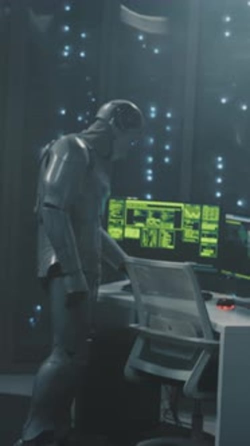 Automated Worker Examining Digital Systems Siliconbased Robot Inspecting Programming Amid Luminous