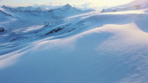 Aerial View of the Panorama of the Caucasus Mountains Covered with Snow