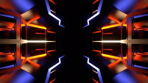 Light Blue And Orange Neon Mirrored Sci Fi Corridor Background Vj Loop In 4K