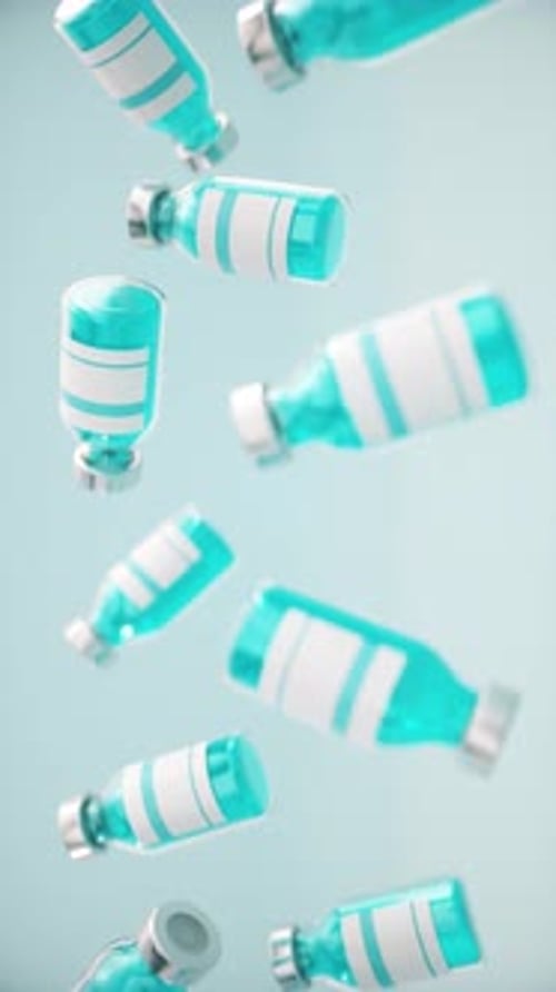 Falling Vaccine Vials in Loop Animation on Soft Blue Background