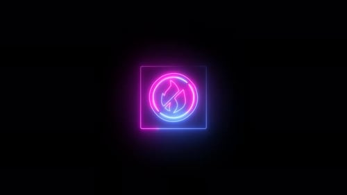 Neon fire safety sign animated. Light fire safety symbol animation.