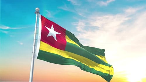 Togo Flag Waving Realistic With Sky