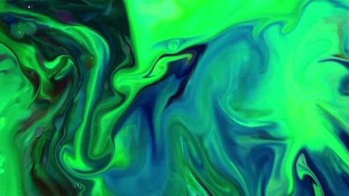 Swirling Green and Blue Paints Abstract Background
