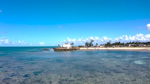 Aerial view of white building on a beach, Mozambique.