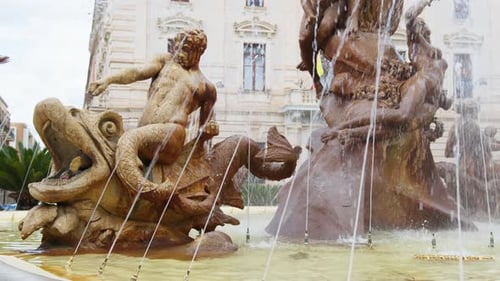 Ancient Baroque Fountain in Siracusa Sicily