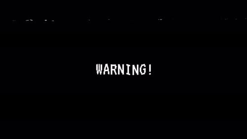 Warning text displayed in pixelated glitch style digital error message