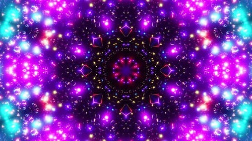 Neon Lights Kaleidoscope Psychedelic Vibrant Purple Pink Blue Yellow Glowing Mandala Geometric Shape